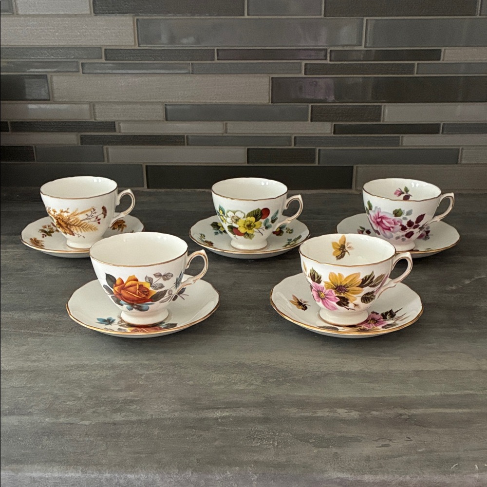 Vintage Royal Vale Floral Teacups & Saucers Sets